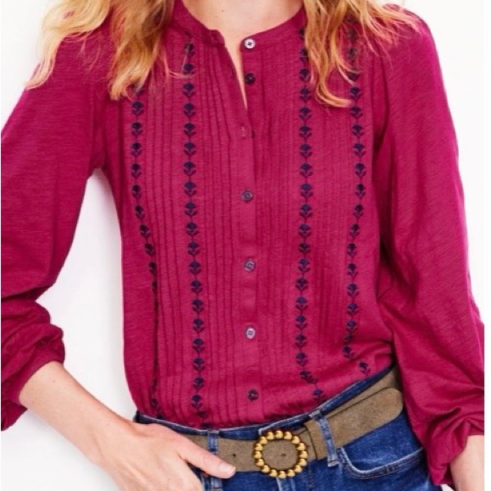 Boden Marina Embroidered Blouse - Cherry EUC